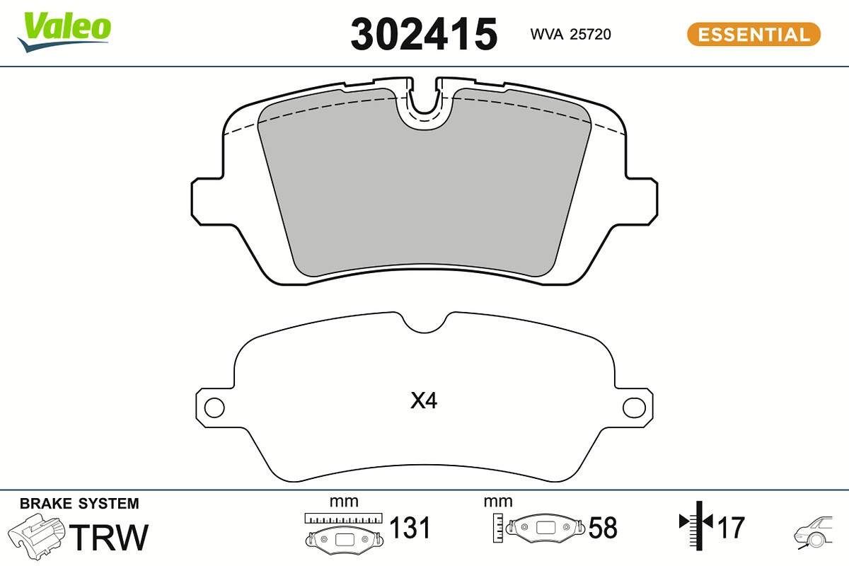 Jeu de 4 plaquettes de frein VALEO ref. 302415